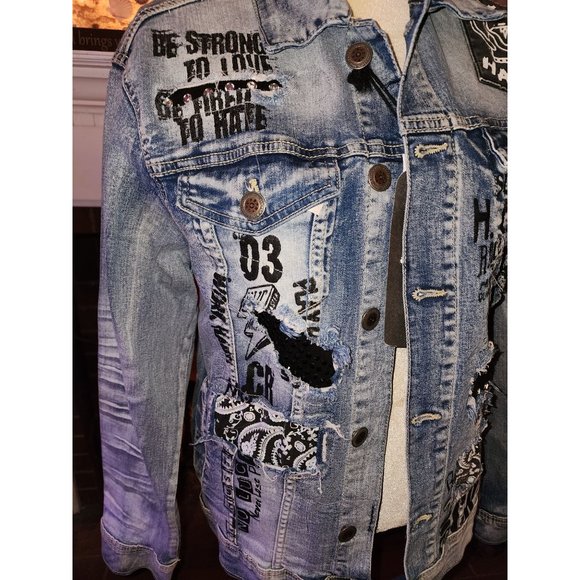 NWT Copper Rivet Light Sand Blue Jacket w/stones and studs S - Picture 2 of 8